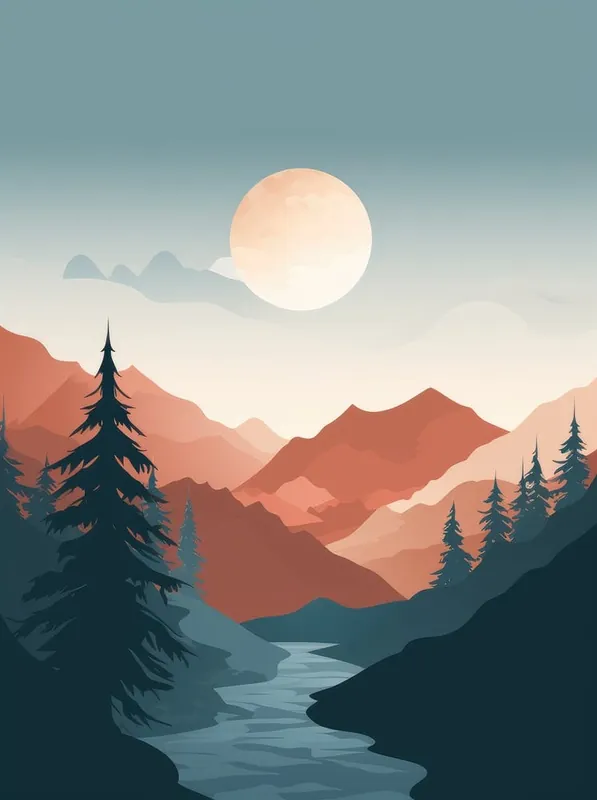 Landscape With Mountains And River Original
