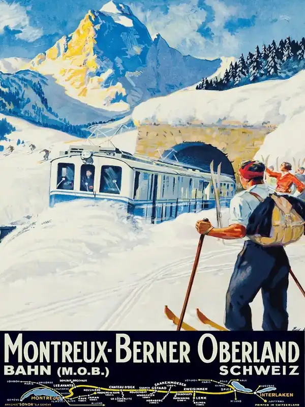 Luxury Skiers At Montreux, Switzerland