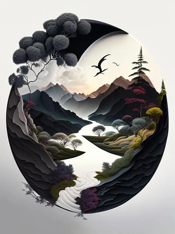 Landscapes 1, Yin and Yang Illustration Big Sale