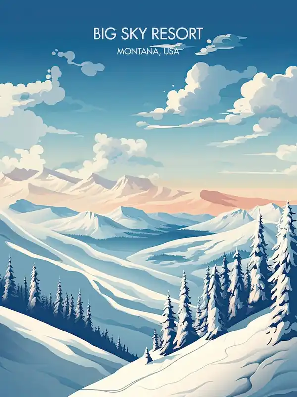 Poster Of Big Sky ResortMontana, UsaColorado, Usa, Ski Resort Illustration 0 Limited Time