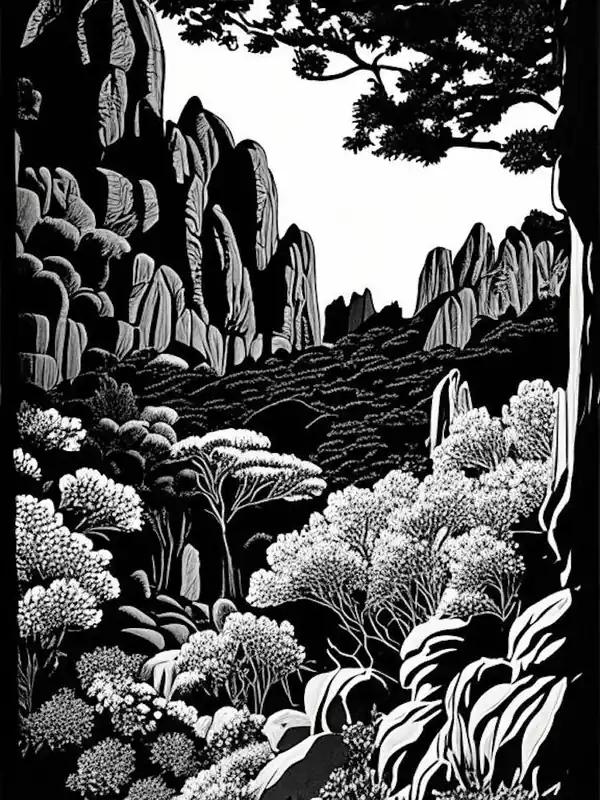 Garden Of The Gods, Usa Linocut Black And White Vintage Buy Today