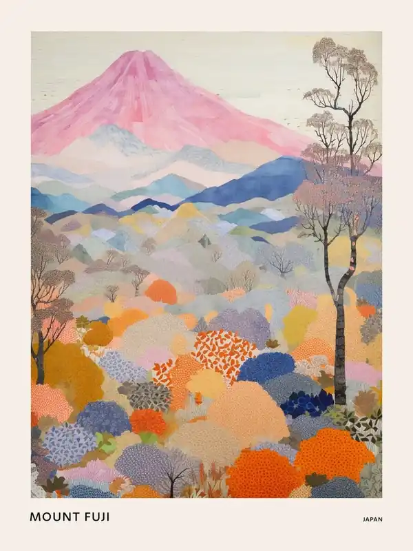 Big Sale Mount Fuji Japan 2 Colourful Mountain Illustration Poster