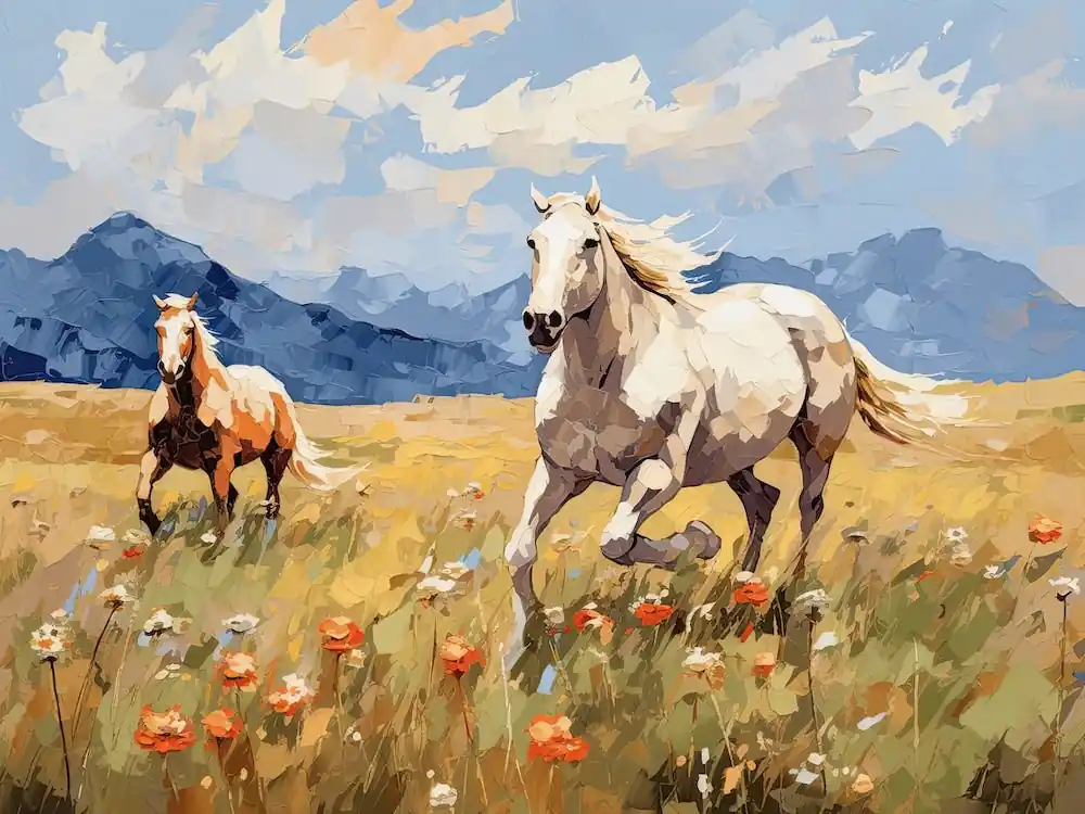 Horses Painting In Rocky Mountains Colorado, Usa, Landscape 1 Special Offer