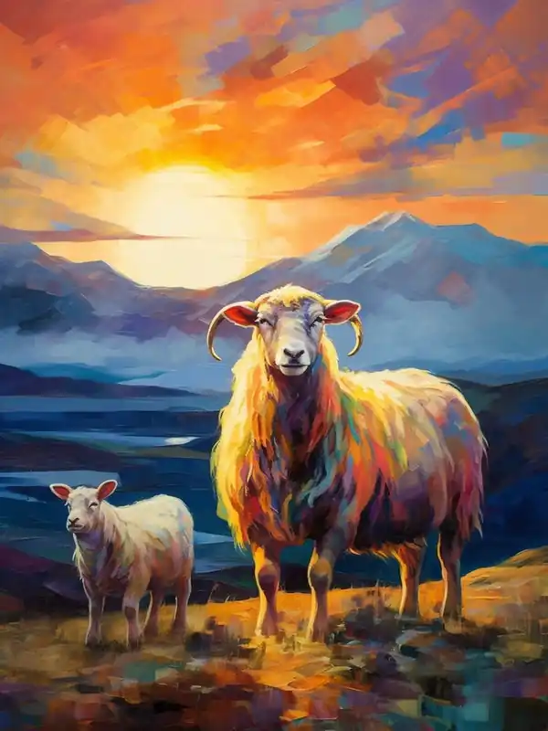 Ram & Lamb In The Highlands At Sunset High Quality