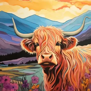Super Sale Patchwork Illustration Of A Highland Cow 2
