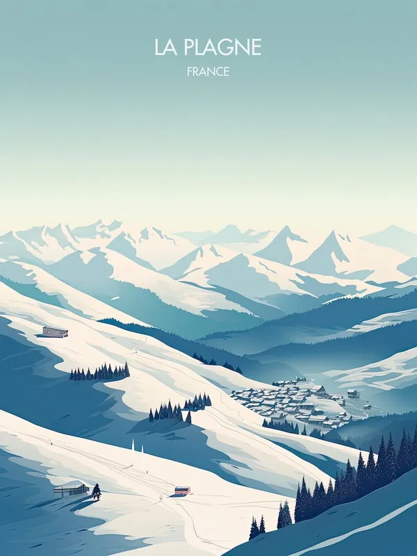 Free Shipping Poster Of La PlagneFrance, Ski Resort Illustration 3