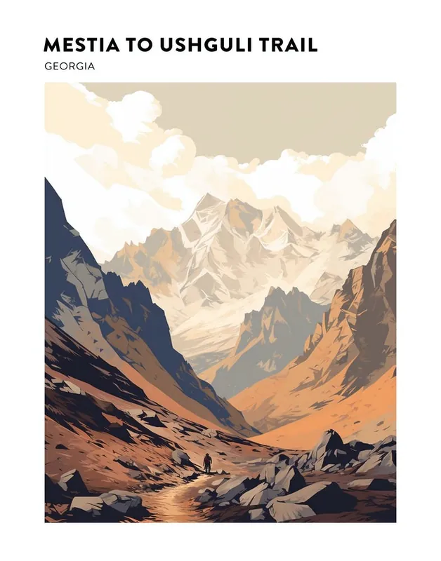 Mestia To Ushguli Trail Georgia 2 Hiking Trail Landscape Poster Cheap