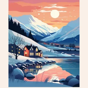 Winter NightTravel Poster Lake District United Kingdom 3 Exclusive