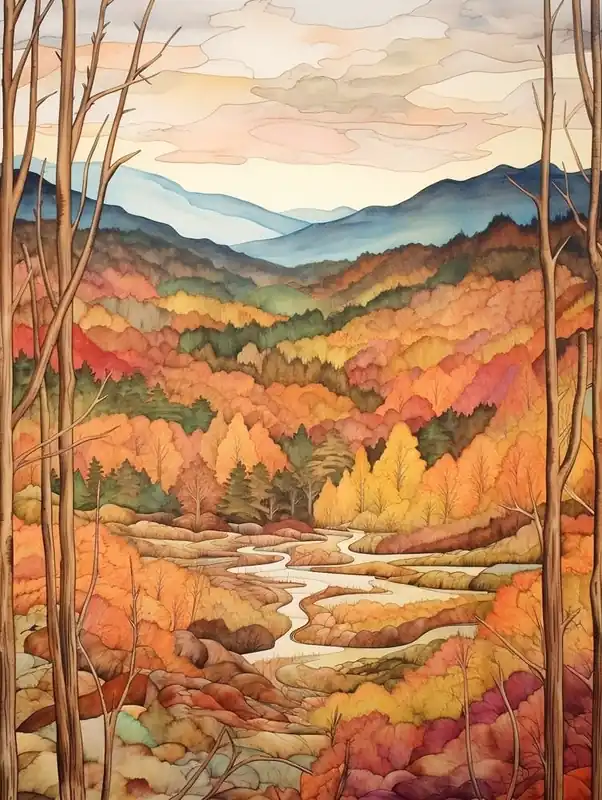 Autumn National Park Painting Smoky Mountains National Park Tennessee Usa 4 Certified