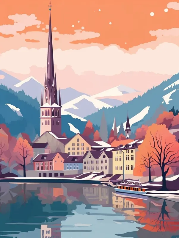 No Minimum Order Vintage Winter Travel Illustration Lucerne Switzerland 4