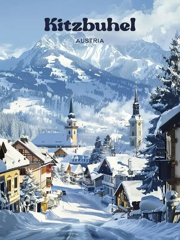 Bargain Kitzbuhel Austria Snow Art Illustration
