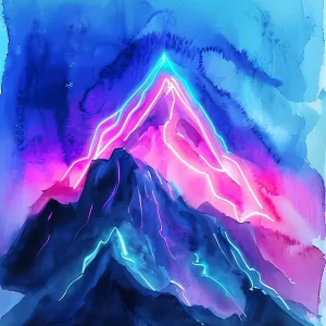 Watercolor Mountain With Neon Light Fresh Stock