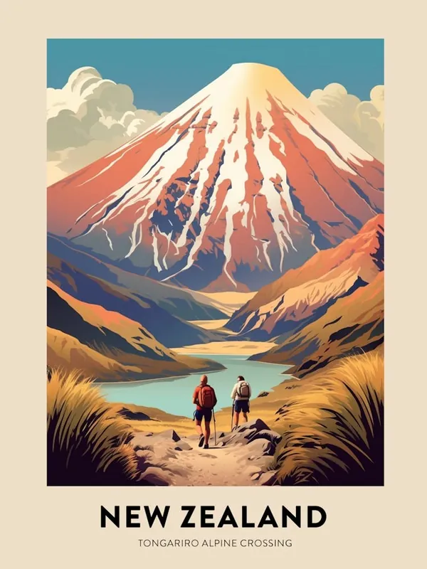 Tongariro Alpine Crossing New Zealand 3 Vintage Hiking Travel Poster Budget