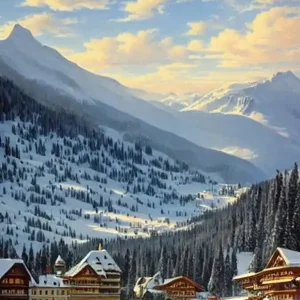 Worldwide Shipping Kitzbühel, Austria Ski Resort Vintage Landscape 1 Skiing Poster