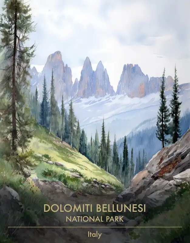 Dolomiti Bellunesi National Park Italy Watercolour 1 Low Price