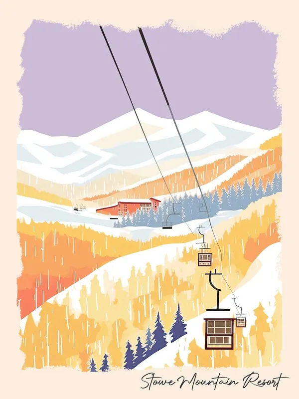 Poster Of Stowe Mountain ResortVermont, Usa, Ski Resort Pastel Colours Illustration 0 Grab Now