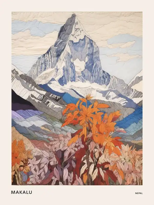Crafted Makalu Nepal 2 Colourful Mountain Illustration Poster