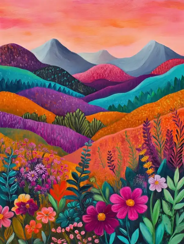 One Day Deal Colorful Landscape With Mountain and Flowers 19