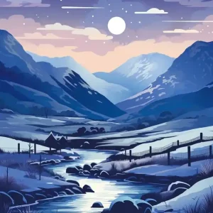 Winter Travel Night Illustration Snowdonia National Park 2 Shop Now