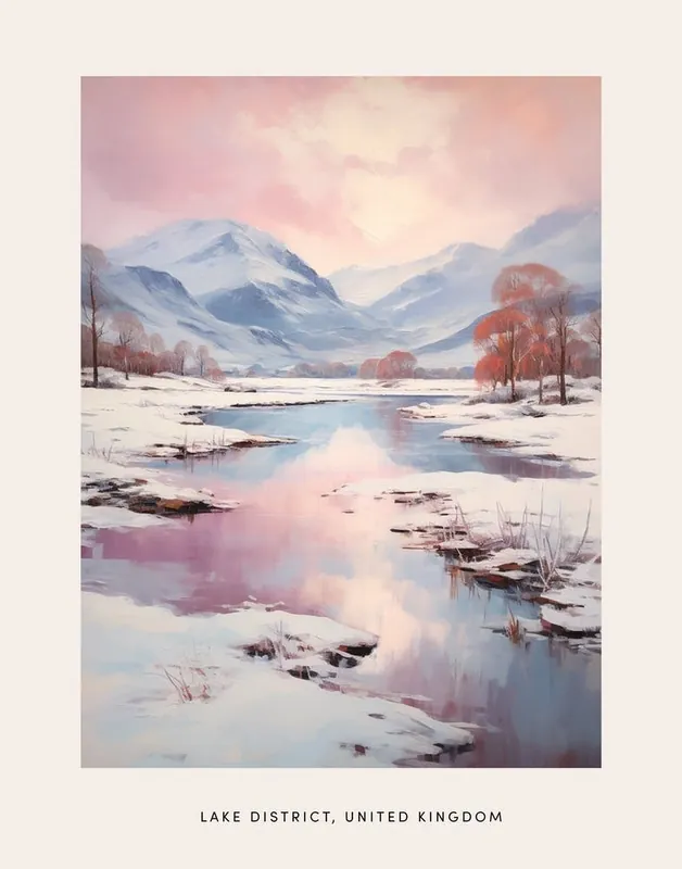 Dreamy Winter Painting Poster Lake District United Kingdom 3 Today Only