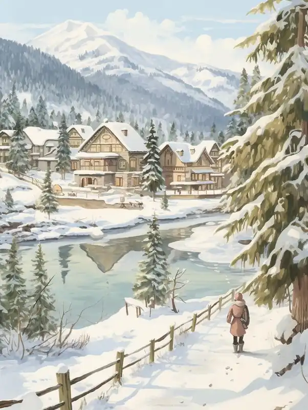 Handmade Vintage Winter Illustration Whistler Canada 1