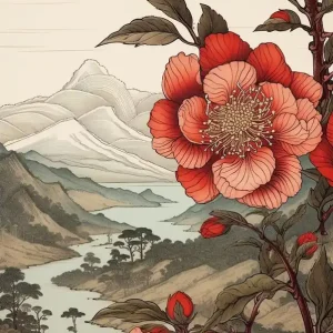 Tsubaki Camellia Japanese Botanical Illustration Limited Time