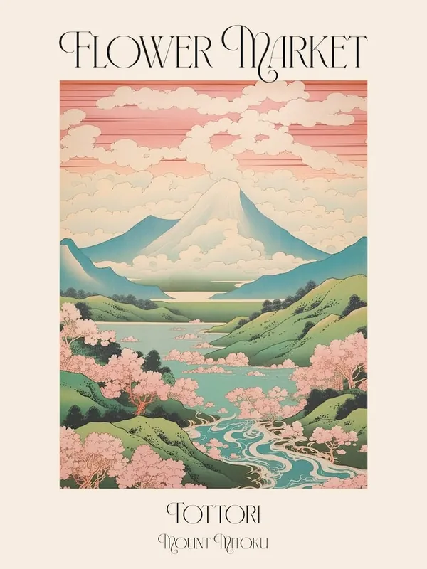 Flower Market Mount Mitoku In Tottori, Japanese Landscape 3 Poster Crafted