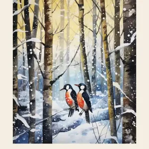 Winter Watercolour Woodpecker 2 Poster Same Day Shipping