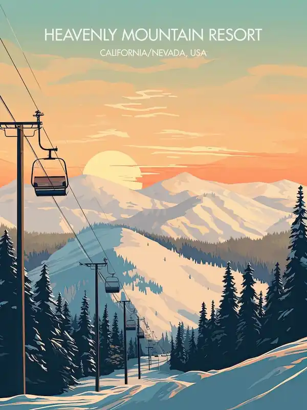Free Delivery Poster Of Heavenly Mountain ResortCalifornia Nevada, Usa, Ski Resort Illustration 0