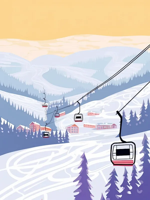 Top Pick Sun Peaks ResortBritish Columbia, Canada, Ski Resort Pastel Colours Illustration 0