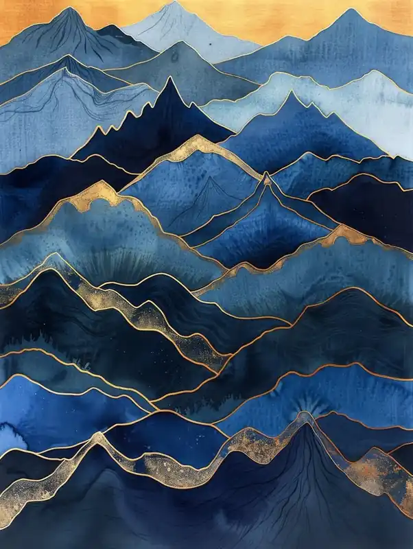 Exclusive Mountains In Blue And Gold 1