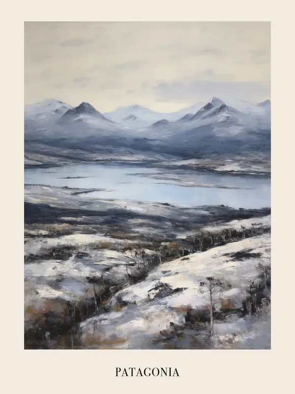 Vintage Winter Painting Poster Patagonia Argentina 2 Luxury