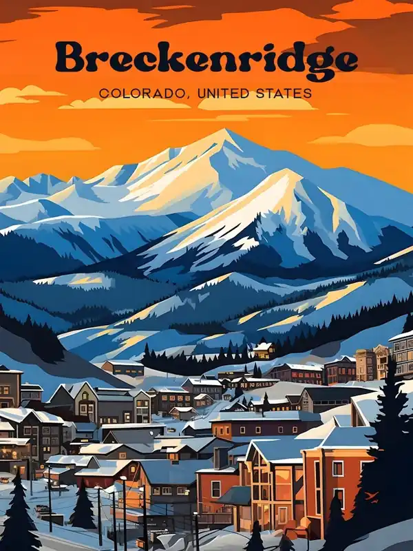 Breckenridge Colorado USA Skiing Modern Travel Illustration Free Delivery