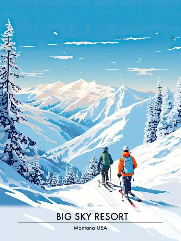 Fan Favorite Big Sky ResortMontana Usa, Ski Resort Poster Illustration 1