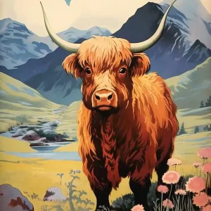 Super Sale Brown Highland Bull In Picturesque Valley