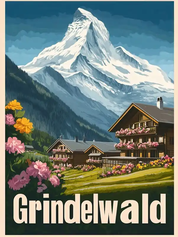 Aihrgdesign A Retro Travel Poster For Grindelwald Featuring A 3887fa3d 9feb 4a51 Bcc3 9d9bd39cfa4c 1 Affordable
