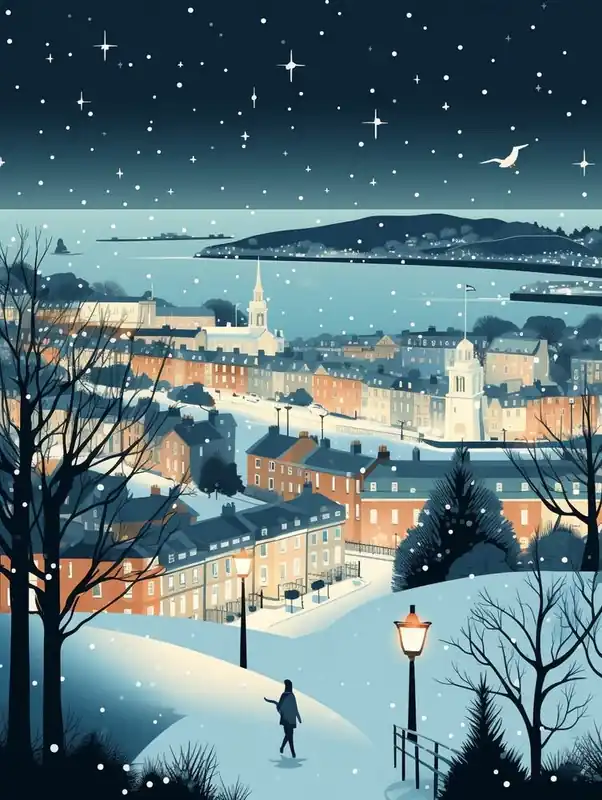 One Day Deal Winter Travel Night Illustration Plymouth United Kingdom 2
