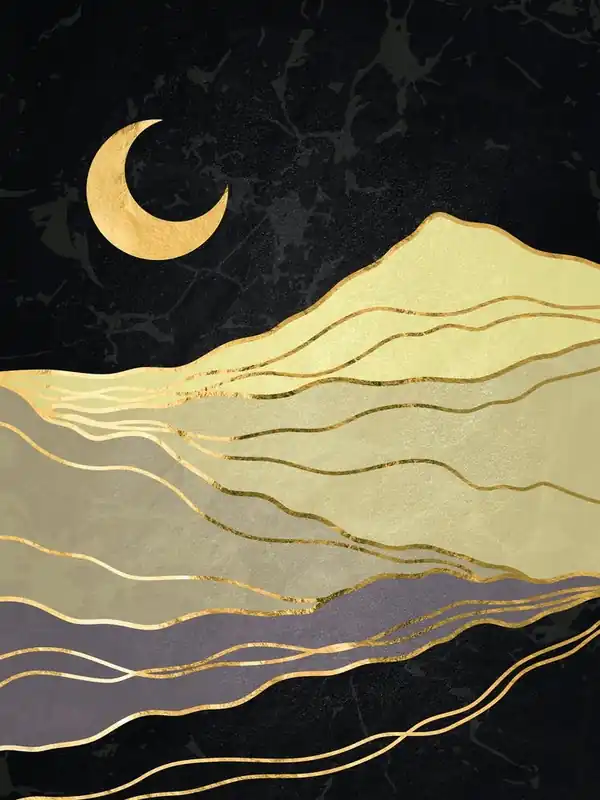 Gold And Black Landscape - Golden landscape with moon #8, Japanese gold poster Bargain