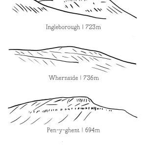 Yorkshire Three Peaks Line Art Summit Poster | Hiking Print | Ingleborough | Yorkshire Dales Hassle-Free Returns