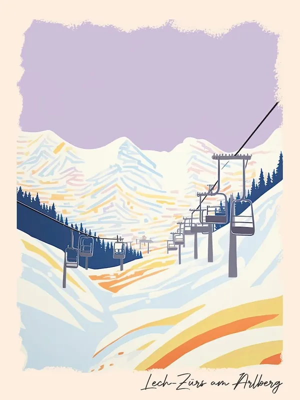 Crafted Poster Of Lech Zurs Am ArlbergAustria, Ski Resort Pastel Colours Illustration 0
