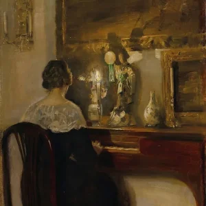 Woman At The Piano Vintage Portrait Painting | Antique Don’t Miss Out