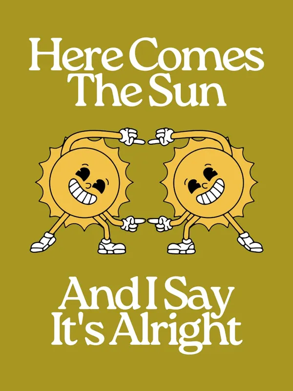 Super Sale Here Comes The Sun | Vintage Retro Music | Green Nursery Wall Art | 60’s 70’s | Sun Decor | Sun 1